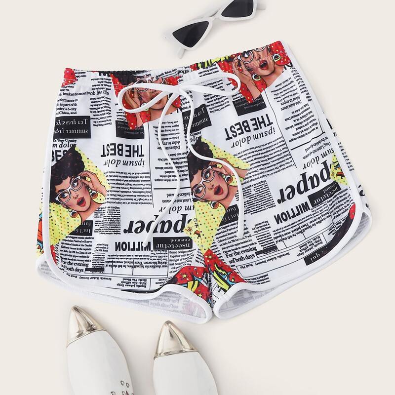 

Newspaper Print Dolphin Shorts, Multicolor