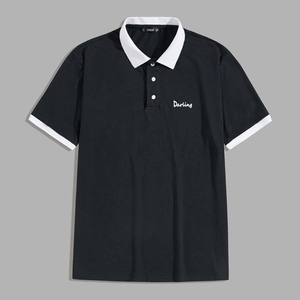 

Men Letter Graphic Ringer Polo Shirt, Navy