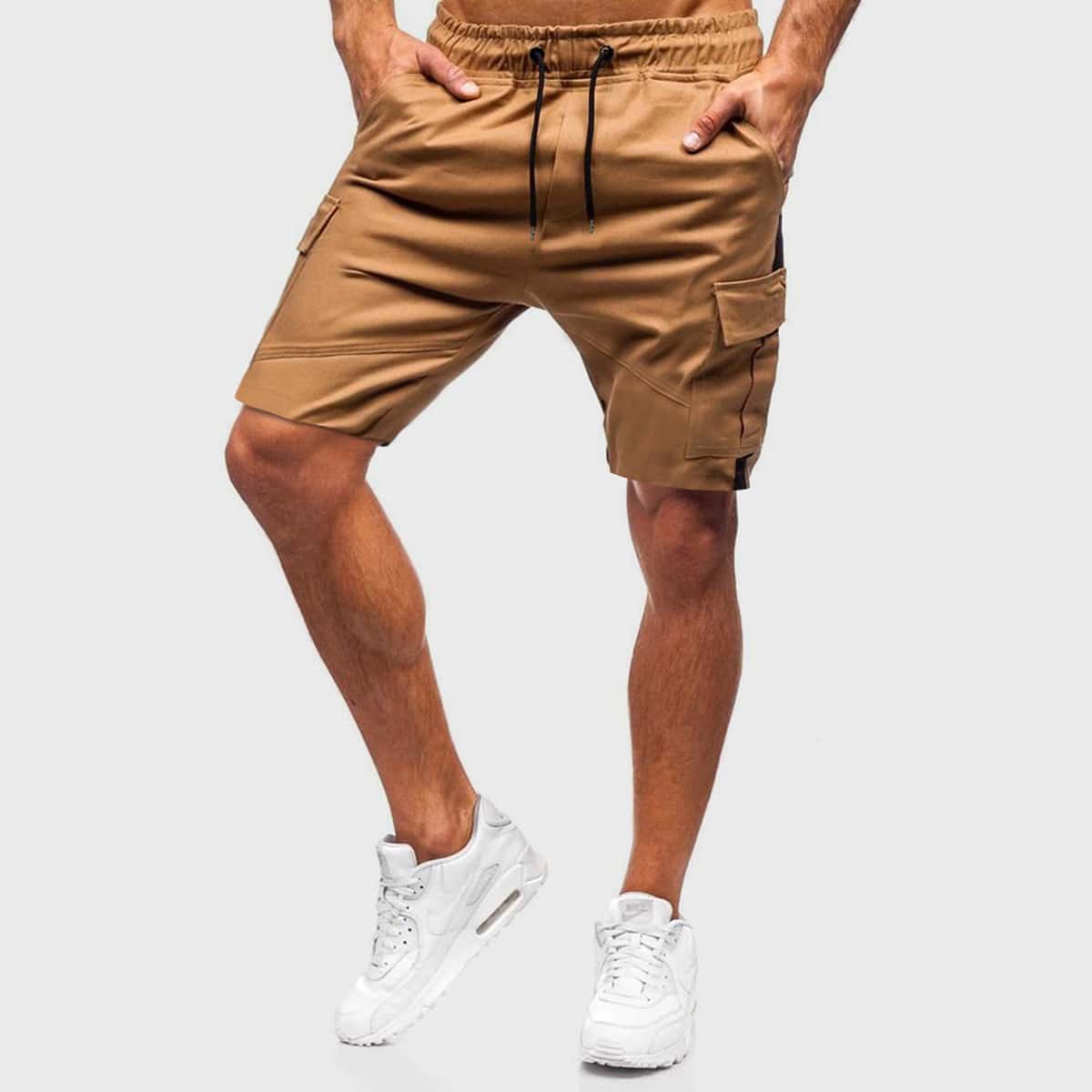 

Guys Drawstring Waist Pocket Side Cargo Shorts, Khaki