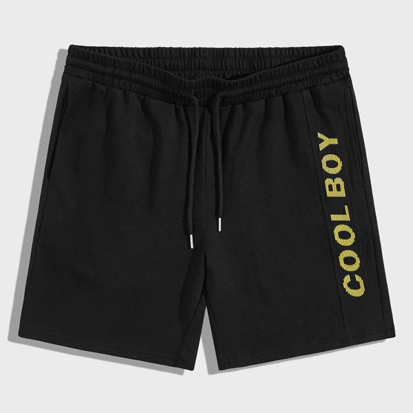 

Men Slogan Graphic Sweat Shorts, Black