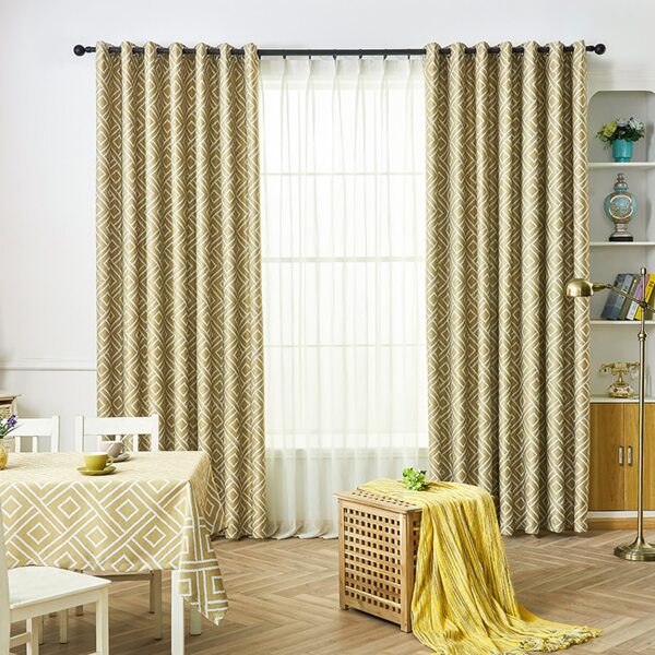 

1pc Geometric Pattern Eyelet Curtain, Yellow
