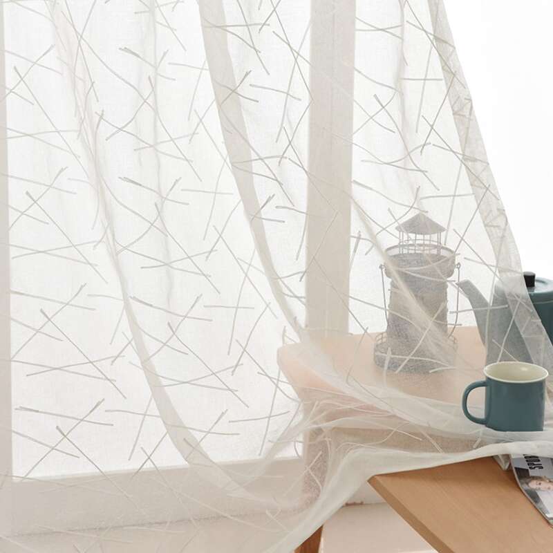 

1pc Line Embroidery Sheer Curtain, White