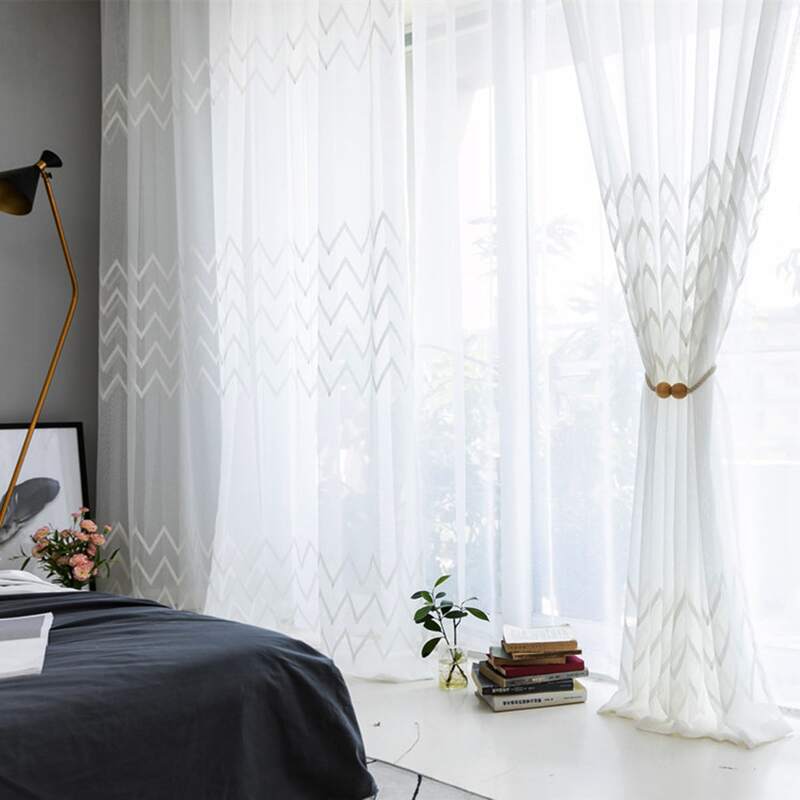 

1pc Chevron Pattern Sheer Curtain, White