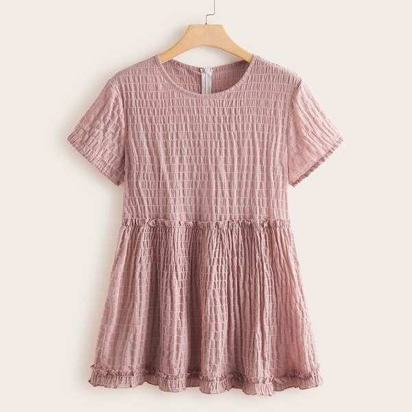 

Plus Frill Trim Zip Back Babydoll Blouse, Pink
