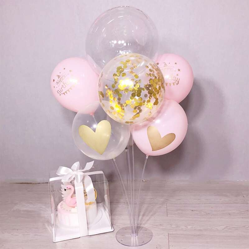 

6pcs Heart Print Decoration Balloon Set, Multicolor
