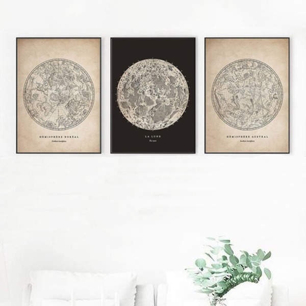

1pc Moon Pattern Wall Print Without Frame, Grey