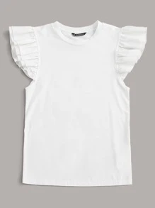 SHEIN Privé لباس علوي بلون موحد مع اكمام مكشكشة وبطبقتين