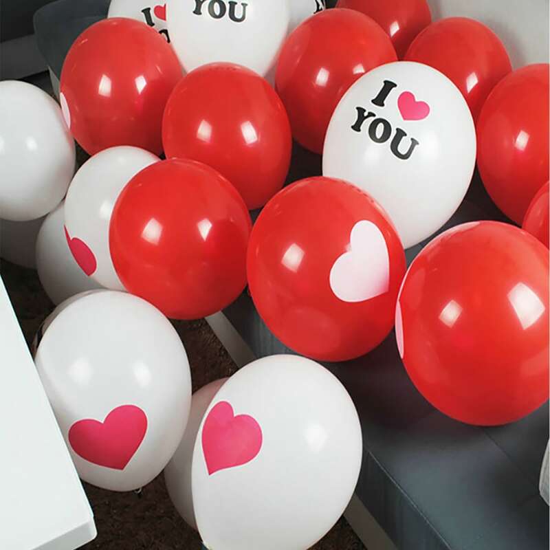 

10pcs Heart Print Latex Balloon Set, Multicolor