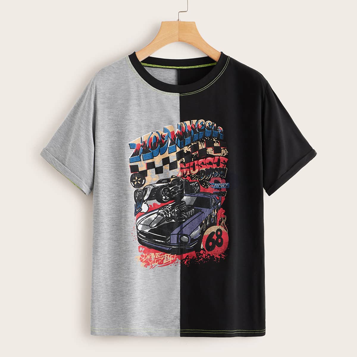 

Car Graphic Spliced Tee, Multicolor