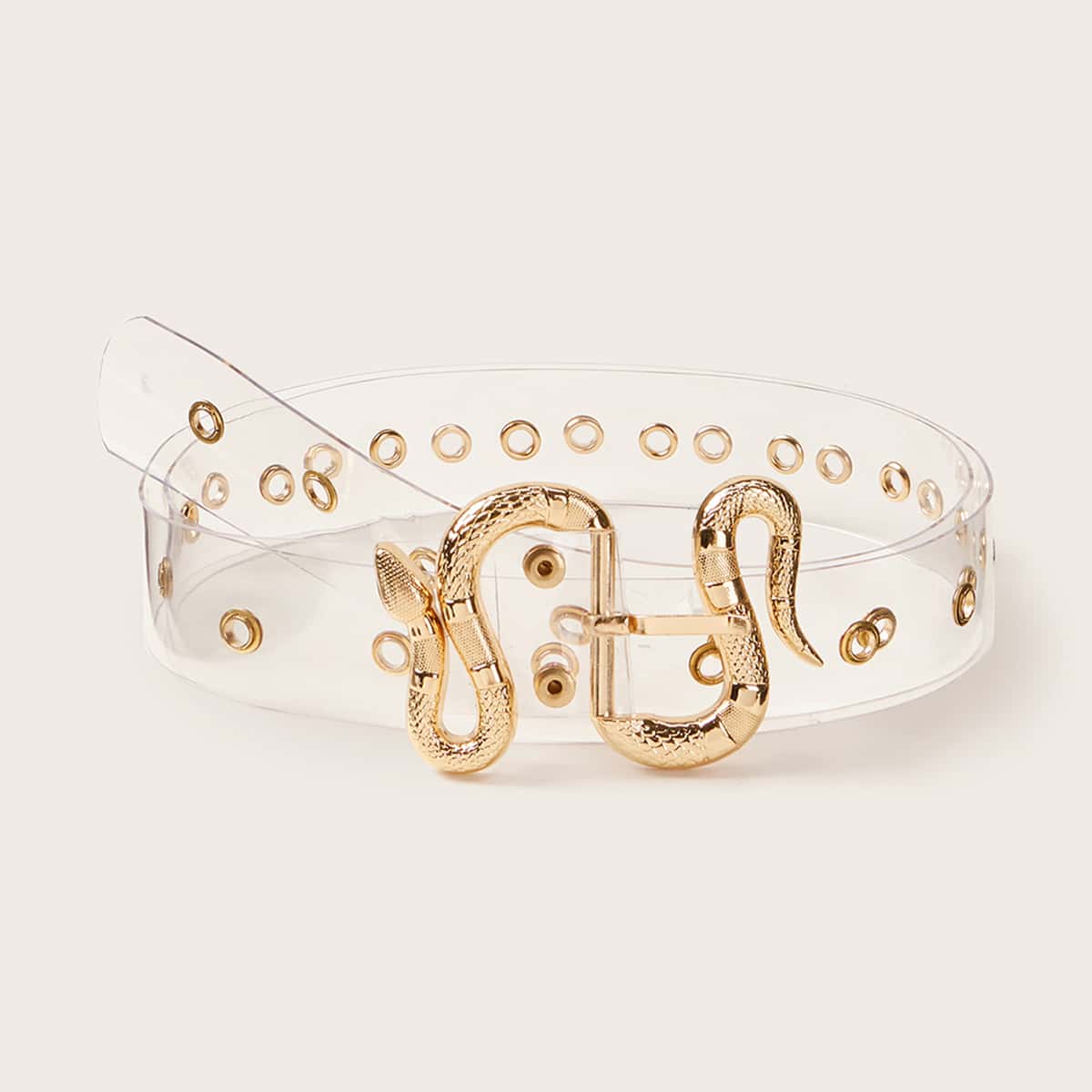 

Eyelet Decor Serpentine Buckle Transparent Belt