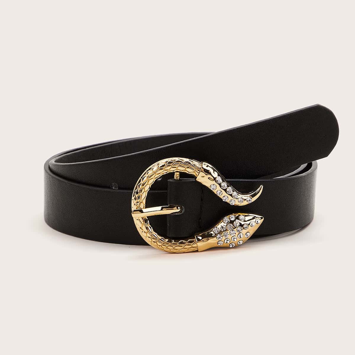 

Rhinestone Engraved Serpentine Buckle Belt, Black