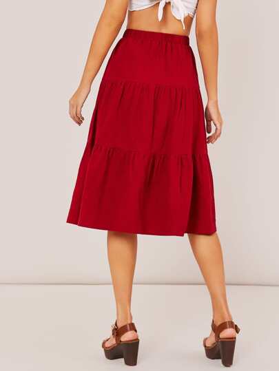 Falda fruncido a capas unicolor
