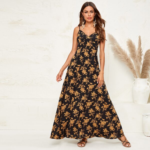 

Floral Print Maxi Cami Dress, Multicolor