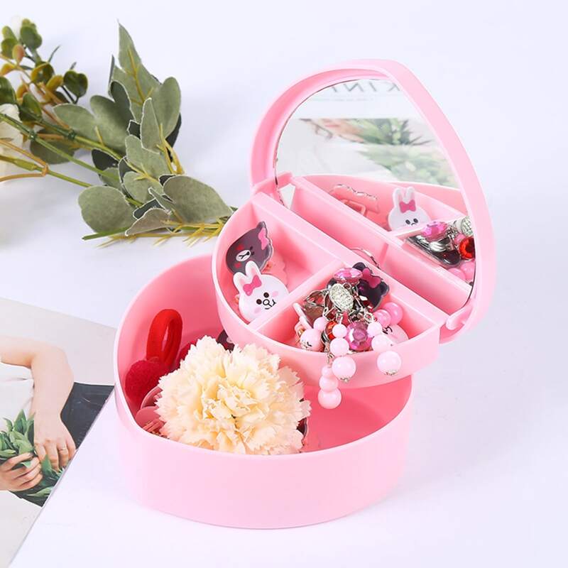 

1pc Double Layer Heart Shaped Jewelry Storage Box, Multicolor