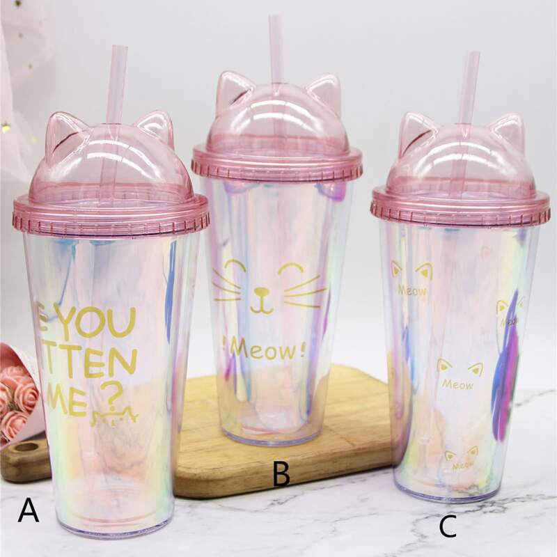 

1pc Cartoon Laser Clear Straw Cup, Multicolor