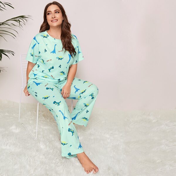 

Plus Dinosaur & Letter Graphic PJ Set, Green