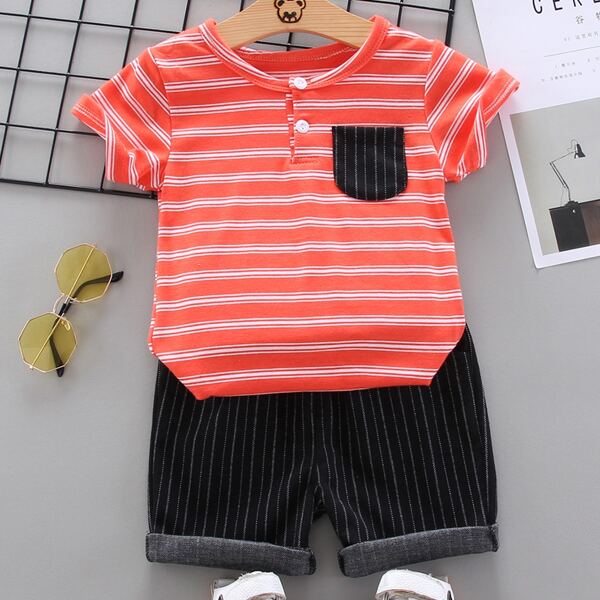 

Toddler Boys Striped Button Tee With Shorts, Multicolor