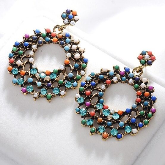 

1pair Colorful Pearl Decor Rhinestone Decor Drop Earrings, Multicolor