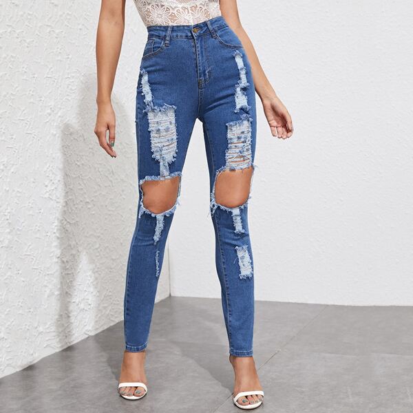 

Ripped High Rise Skinny Jeans, Blue