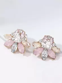 1 Pair Pink Rhinestone Bee Stud Earrings, Suitable For Daily Wear Or Vacation Matching, Spring/Summer - Pink - View 3