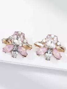 1 Pair Pink Rhinestone Bee Stud Earrings, Suitable For Daily Wear Or Vacation Matching, Spring/Summer - Pink - View 4