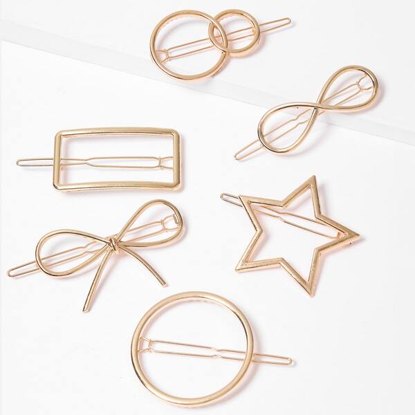 

6pcs Bow & Infinity Shaped Hair Clip, Gold