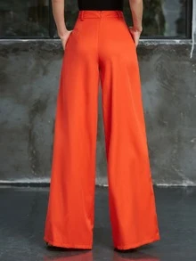 Double Crazy Zip Back Wide Leg Trousers - Orange - View 2