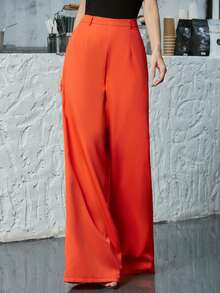 Double Crazy Zip Back Wide Leg Trousers - Orange - View 3