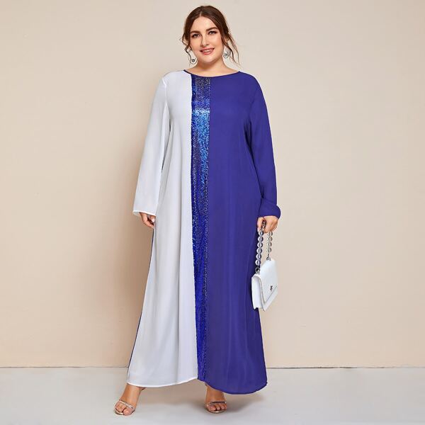 

Plus Two Tone Sequin Panel Dress, Blue