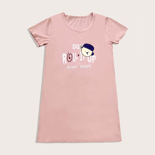 

Toddler Girl Cartoon And Letter Print Night Dress, Pink