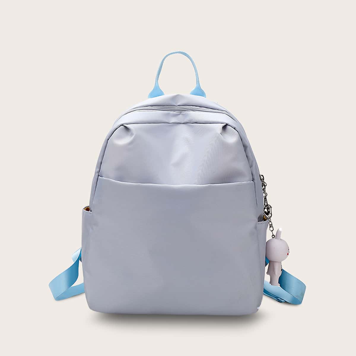 

Minimalist Backpack With Rabbit Shaped Bag Charm, Grey