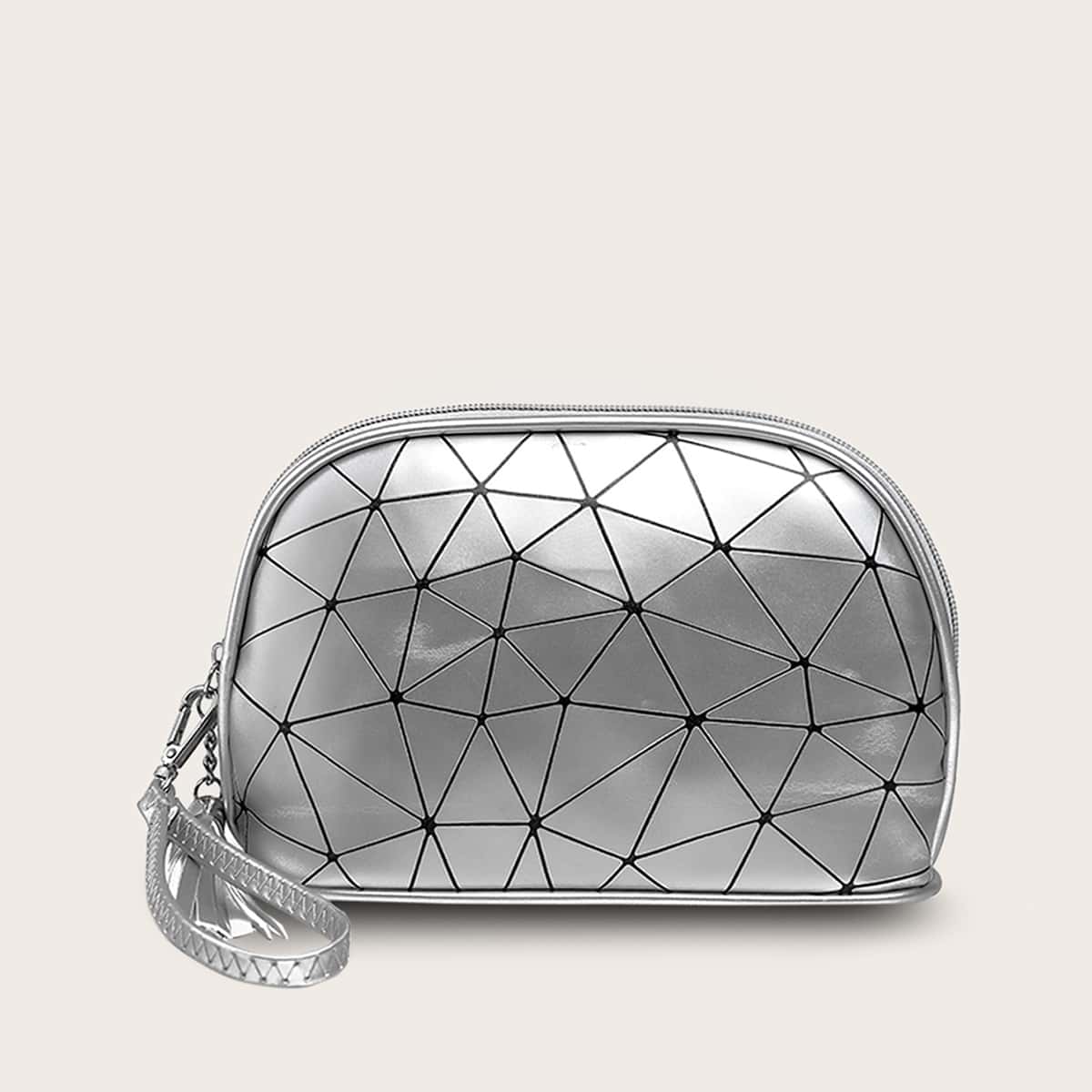 

Geometric Pattern Purse With Wristlet, Silver