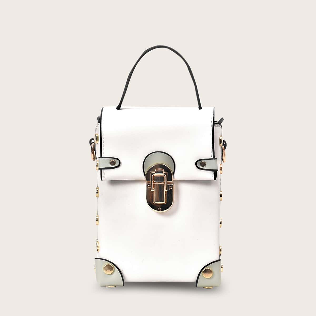

Colorblock Flap Chain Satchel Bag, White