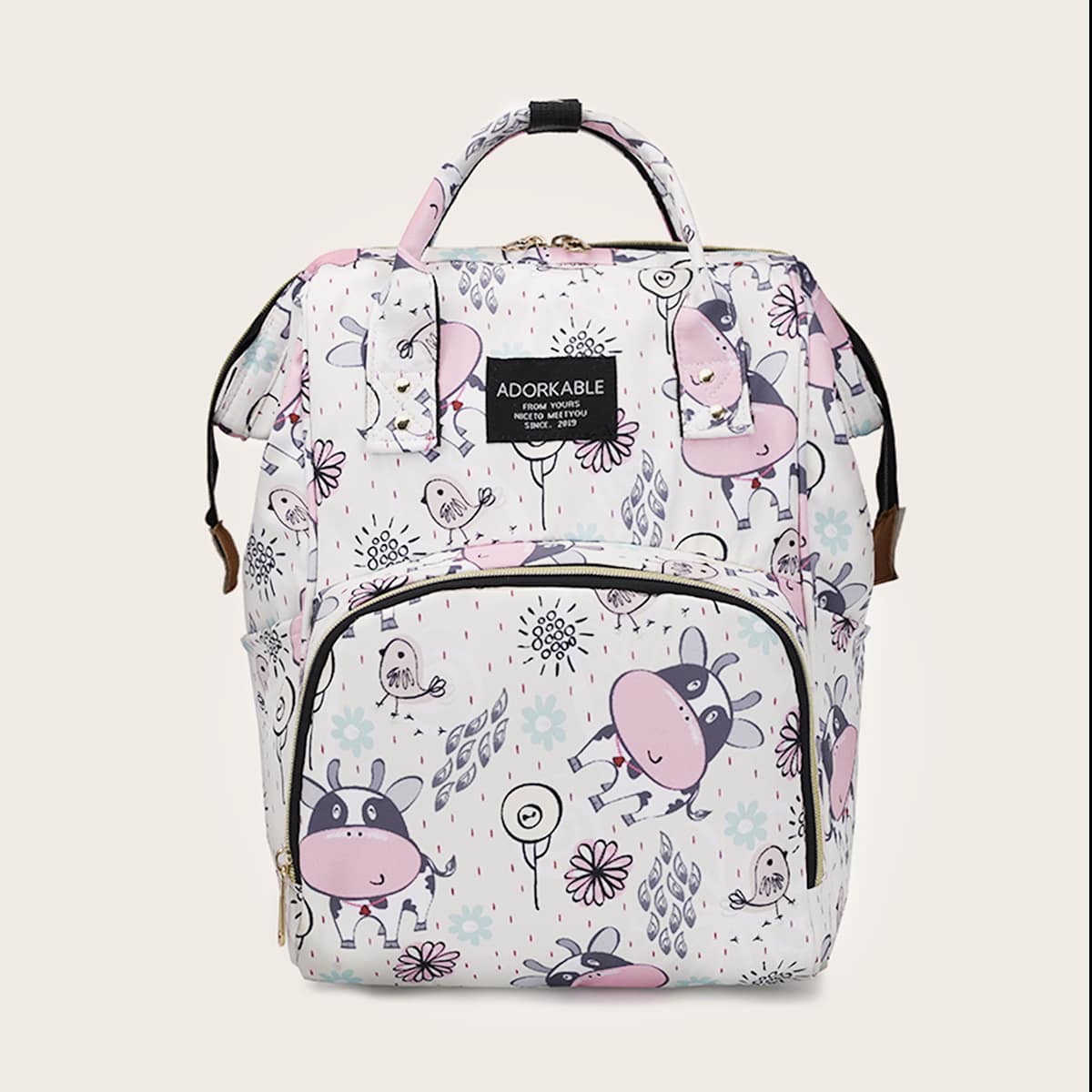 

Cartoon Graphic Backpack With Handle, White