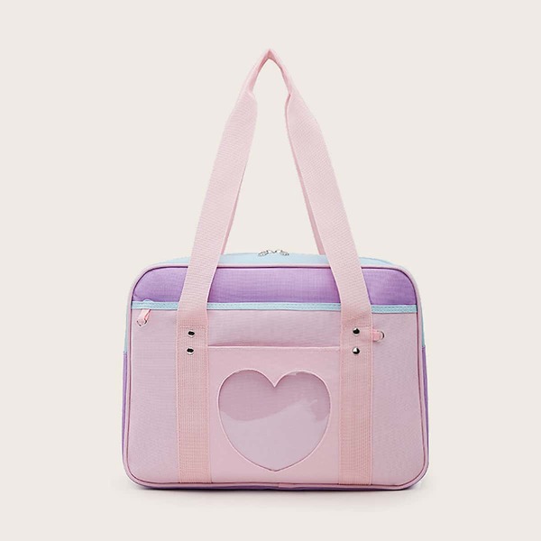 

Clear Heart Design Color-block Tote Bag With Purse, Pink