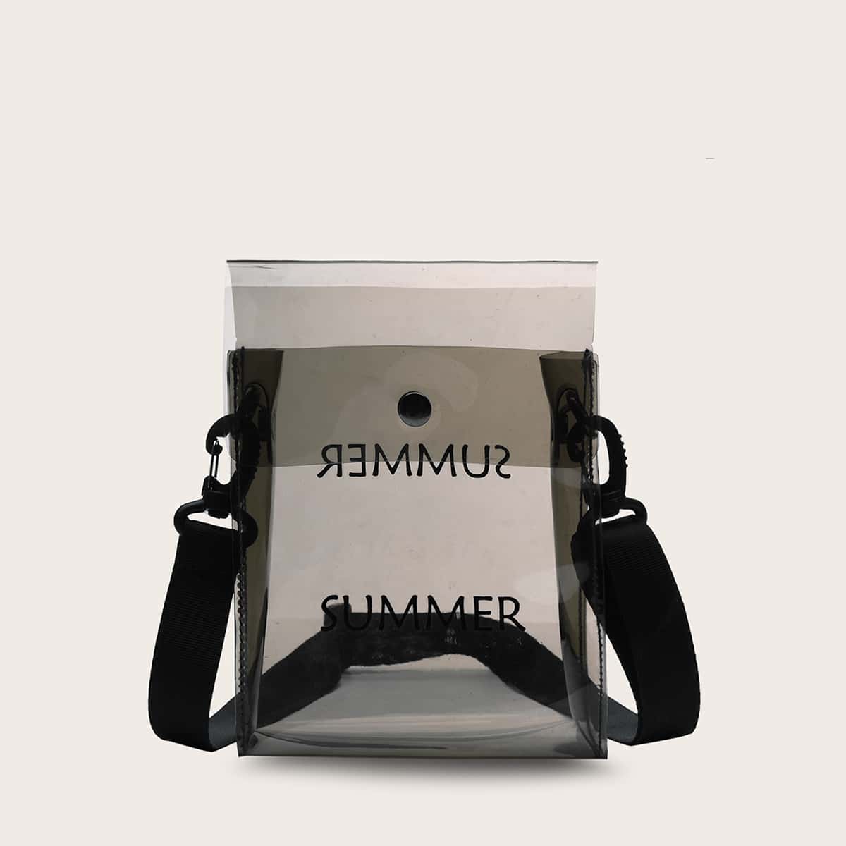 

Letter Graphic Clear Crossbody Bag, Black