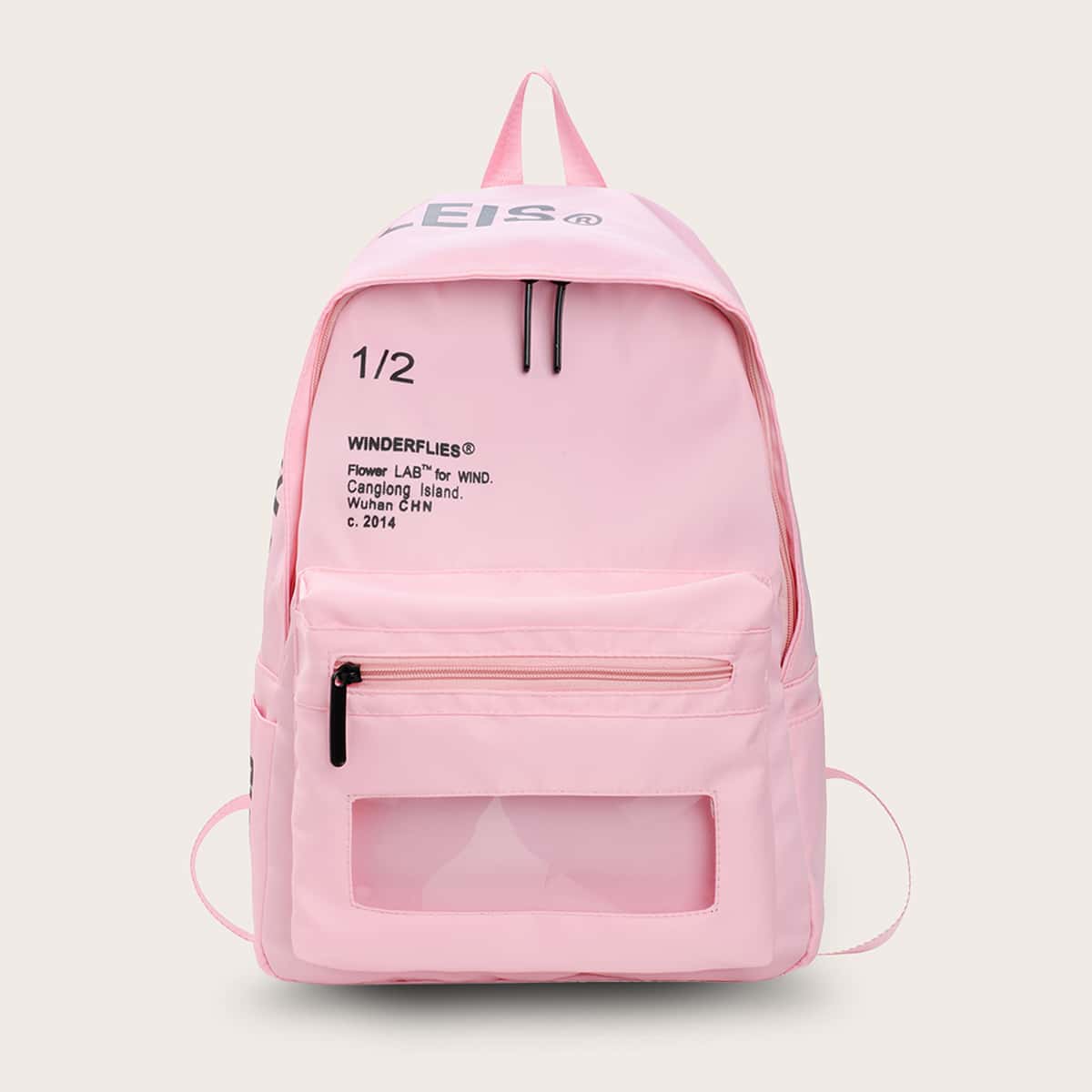 

Letter Graphic Plush Doll Charm Backpack, Pink