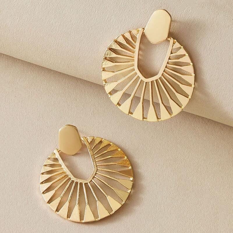 

1pair Hollow Out Geometric Earrings, Gold