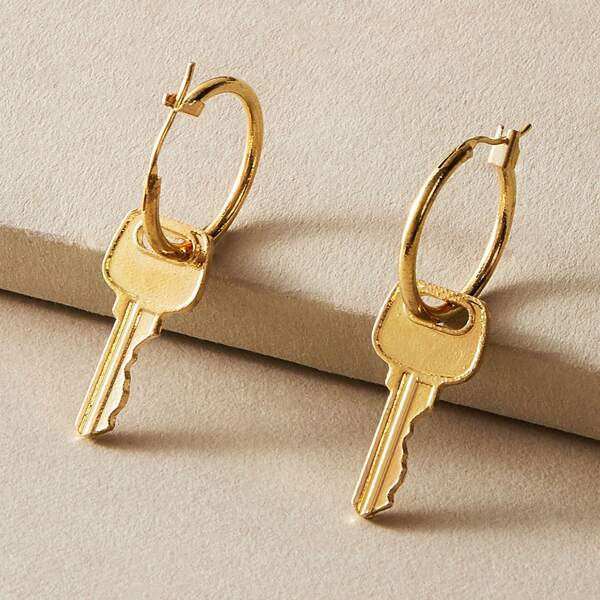 

1pair Key Decor Drop Earrings, Gold