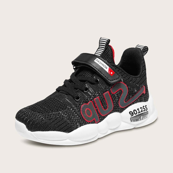 

Girls Letter Graphic Lace-up Front Chunky Sneakers, Black