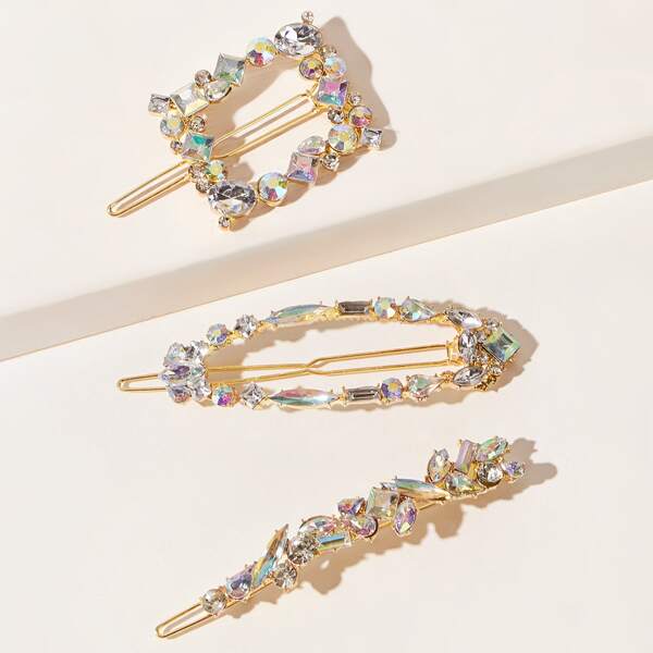 

3pcs Rhinestone Decor Hair Clip, Multicolor