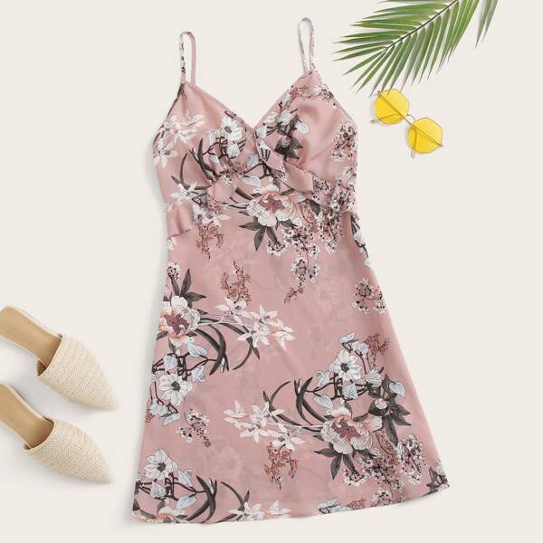 

Ruffle Trim Floral Cami Dress, Pink