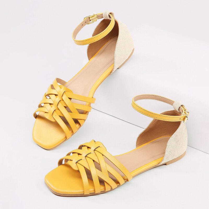 

Woven Band Square Toe Huaraches Sandals, Yellow