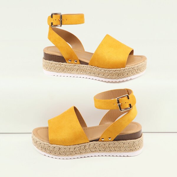 

Open Toe Buckled Ankle Flatform Espadrille Sandals, Yellow