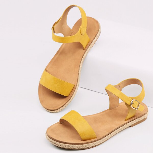 

Buckled Ankle Open Toe Jute Trim Sandals, Yellow