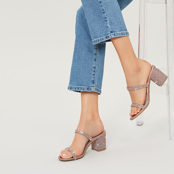 

Diamante Double Band Block Heel Mule Sandals, Gold
