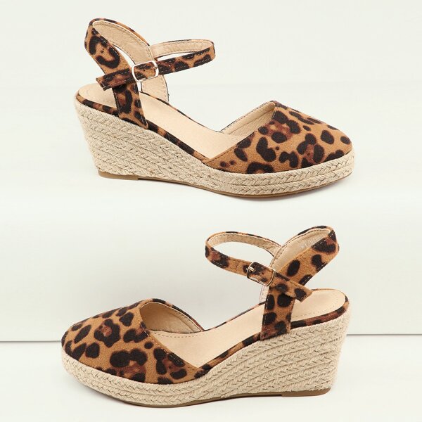 

Leopard Ankle Strap Platform Espadrille Wedges, Multicolor