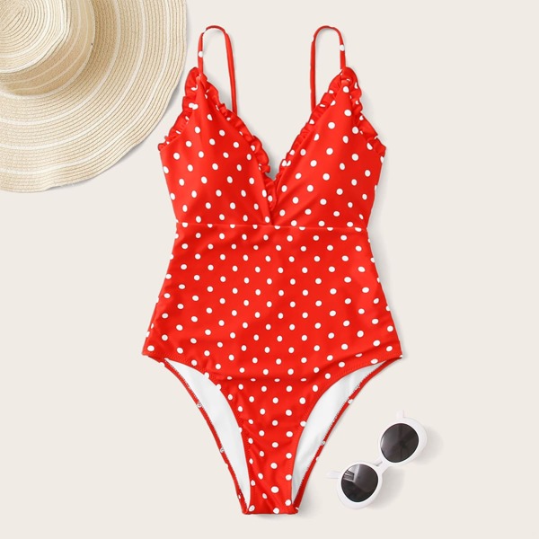 

Слитный купальник в горошек, Красный