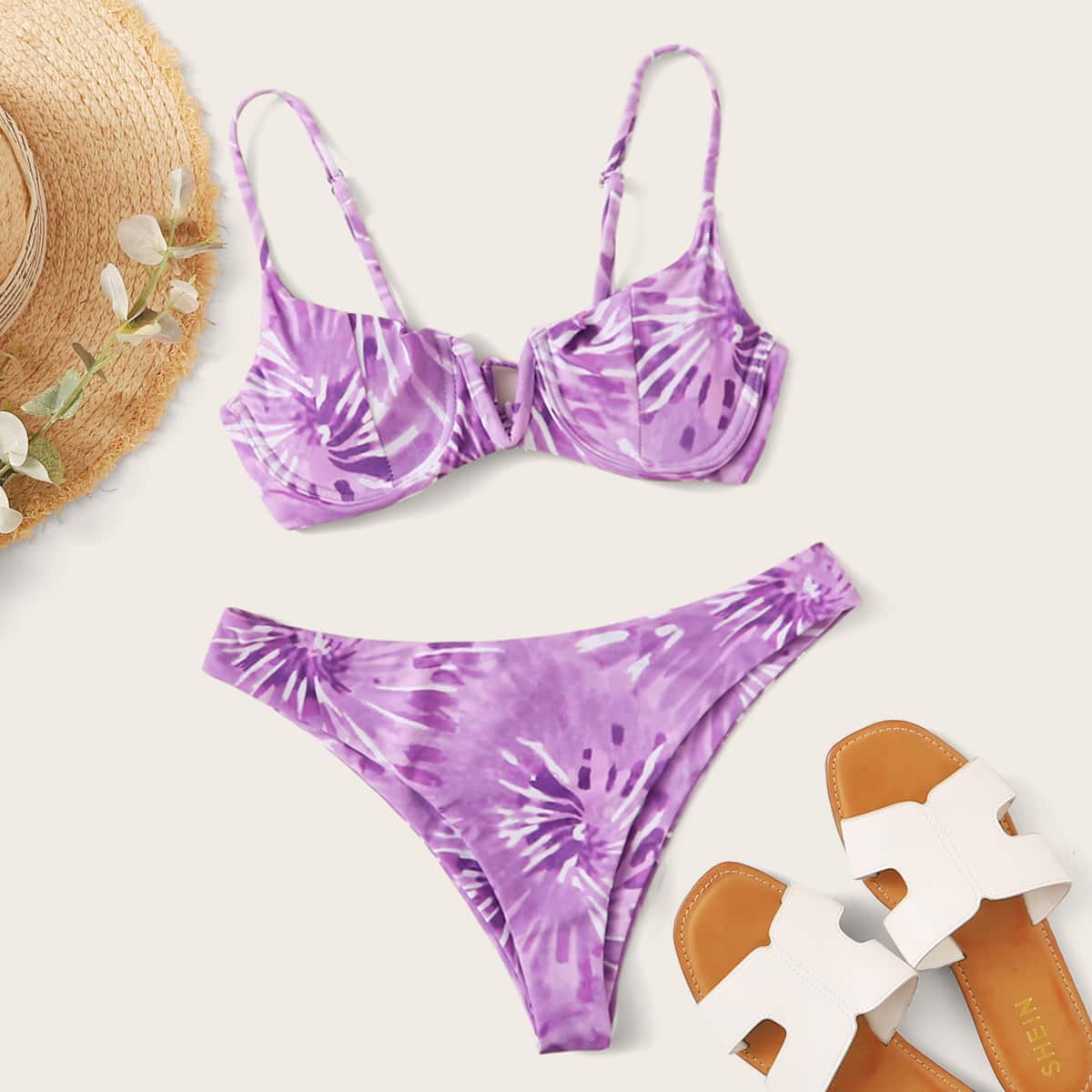 

Tie Dye V Wired Underwire Cheeky Bikini Swimsuit, Purple