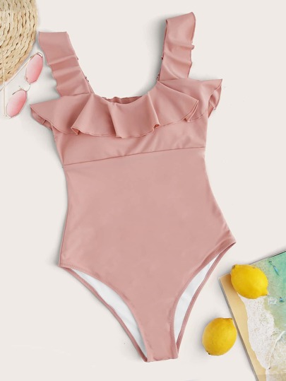 Ruffle Trim One Piece Swimsuit